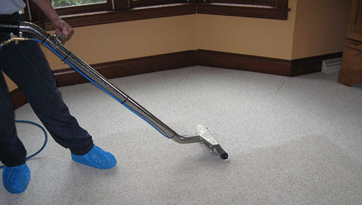 This image shows a vacuum machine being used to clean a carpet.