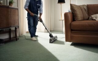 This image shows a man cleaning a carpet.