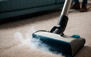 This image shows a steam cleaning machine being used to clean a carpet.